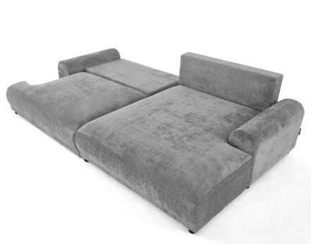 Canapé d'angle droit 4 places convertible avec coffre en velours texturé Nelly