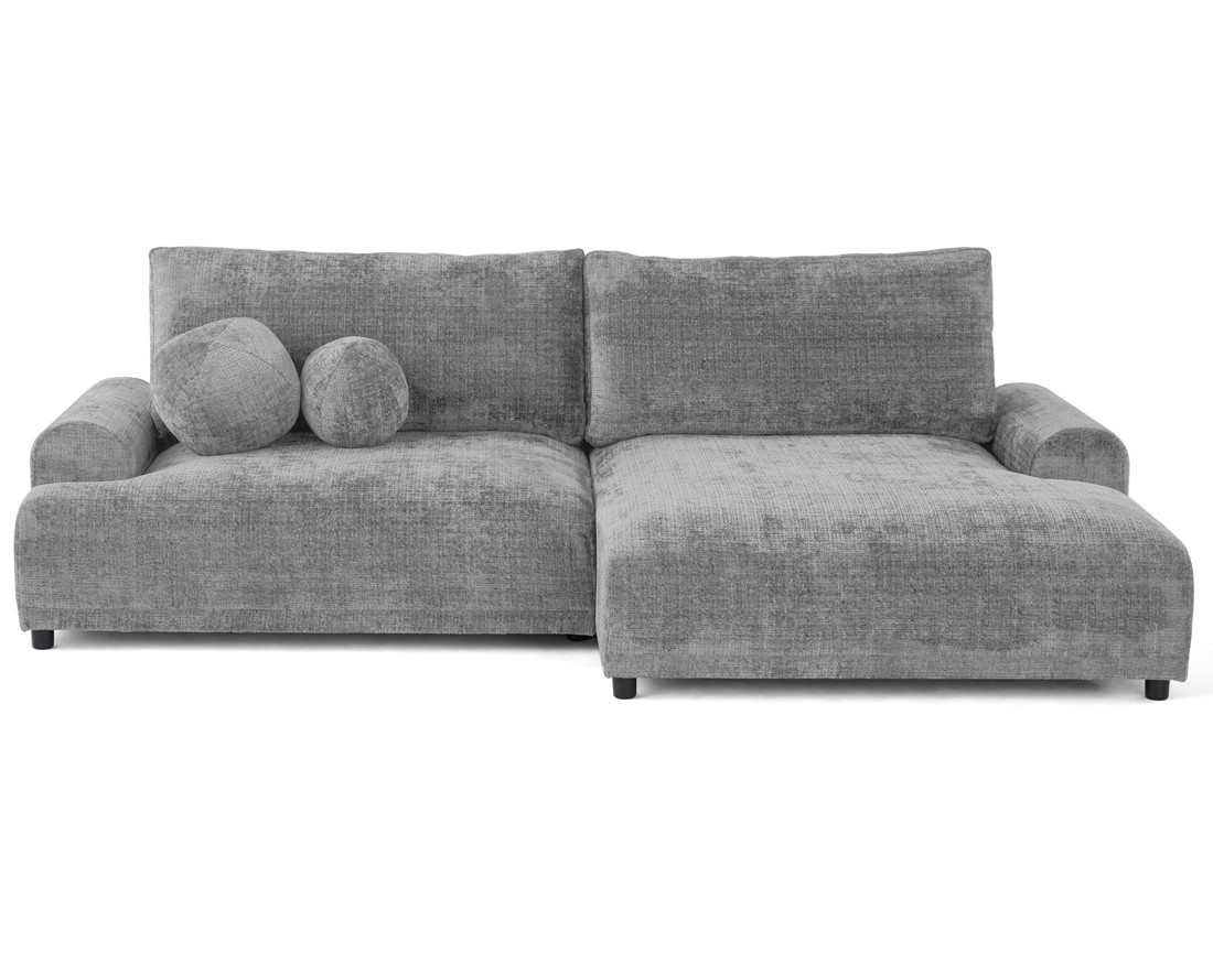 Canapé d'angle droit 4 places convertible avec coffre en velours texturé Nelly