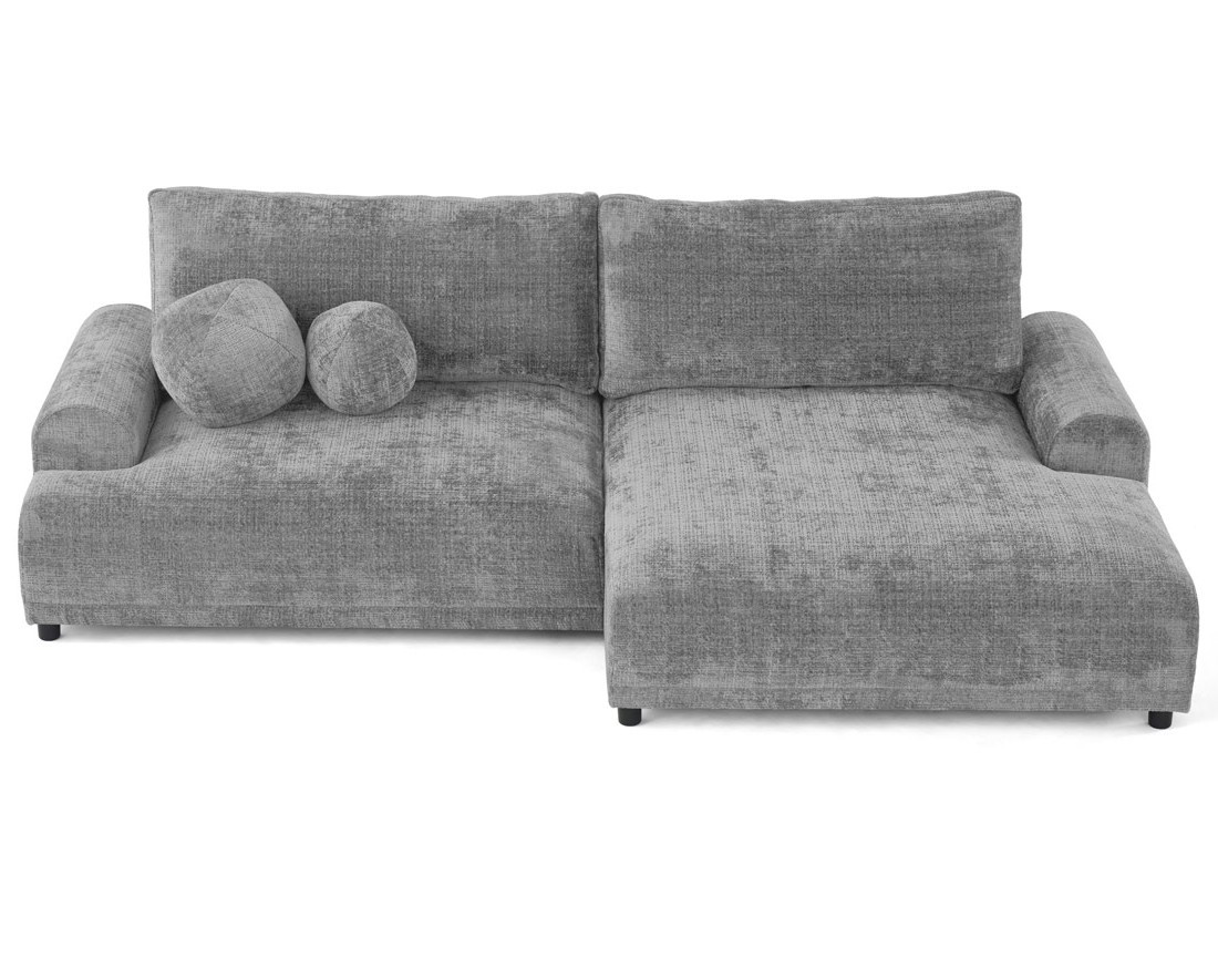 Canapé d'angle droit 4 places convertible avec coffre en velours texturé Nelly
