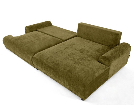 Canapé d'angle droit 4 places convertible avec coffre en velours texturé Nelly