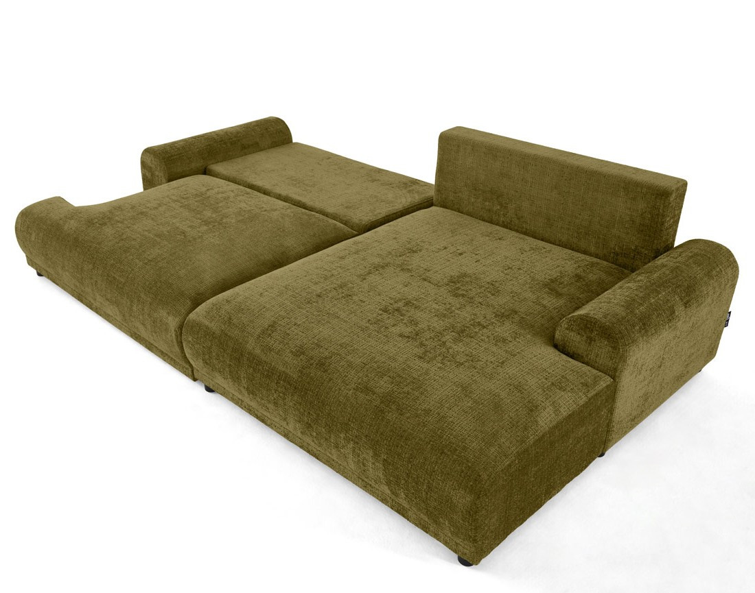 Canapé d'angle droit 4 places convertible avec coffre en velours texturé Nelly