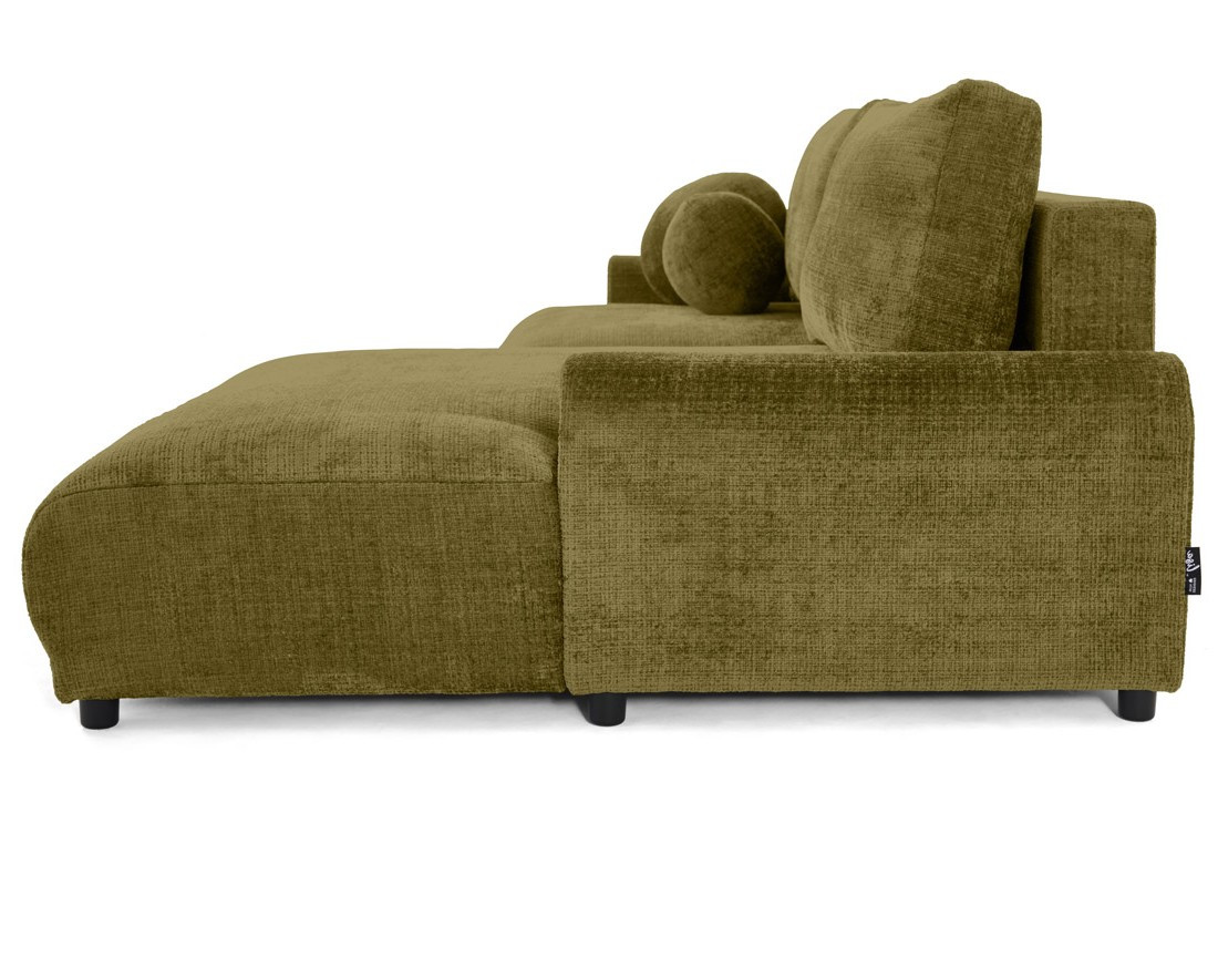 Canapé d'angle droit 4 places convertible avec coffre en velours texturé Nelly