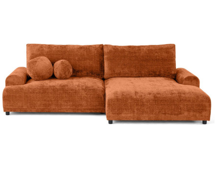 Canapé d'angle droit 4 places convertible avec coffre en velours texturé Nelly