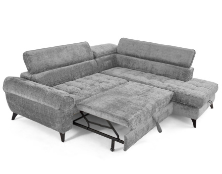 Canapé d'angle droit convertible avec coffre en velours texturé Marlo