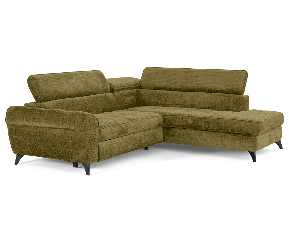 Canapé d'angle droit convertible avec coffre en velours texturé Marlo