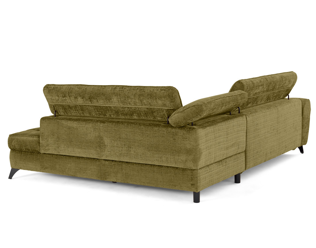 Canapé d'angle droit convertible avec coffre en velours texturé Marlo