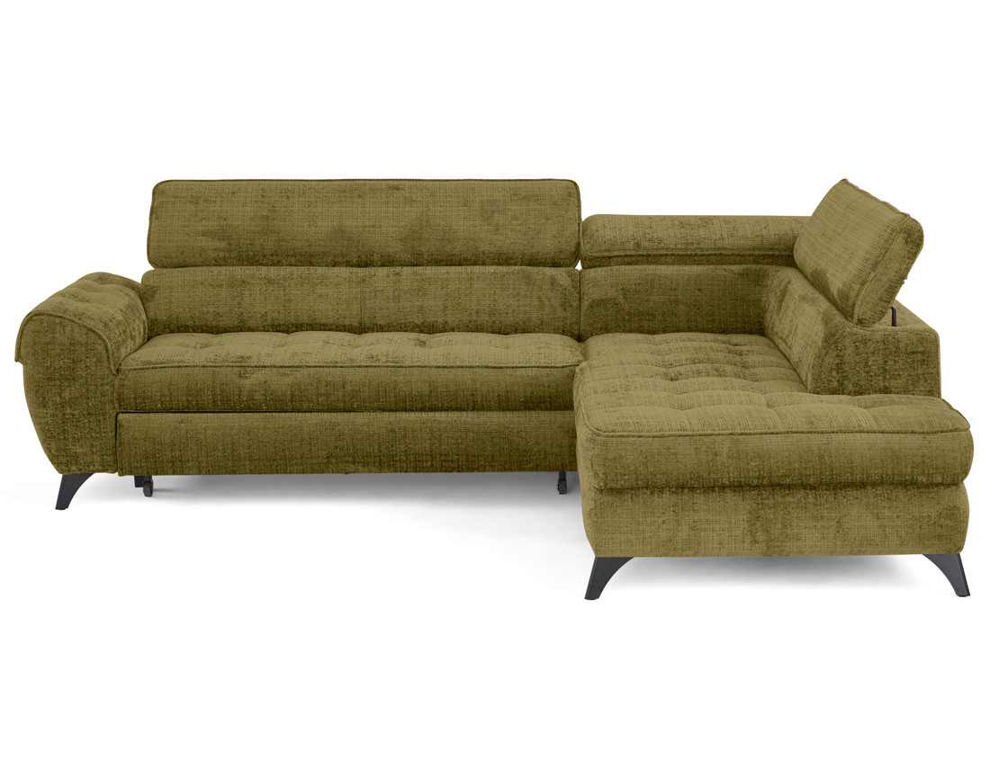 Canapé d'angle droit convertible avec coffre en velours texturé Marlo