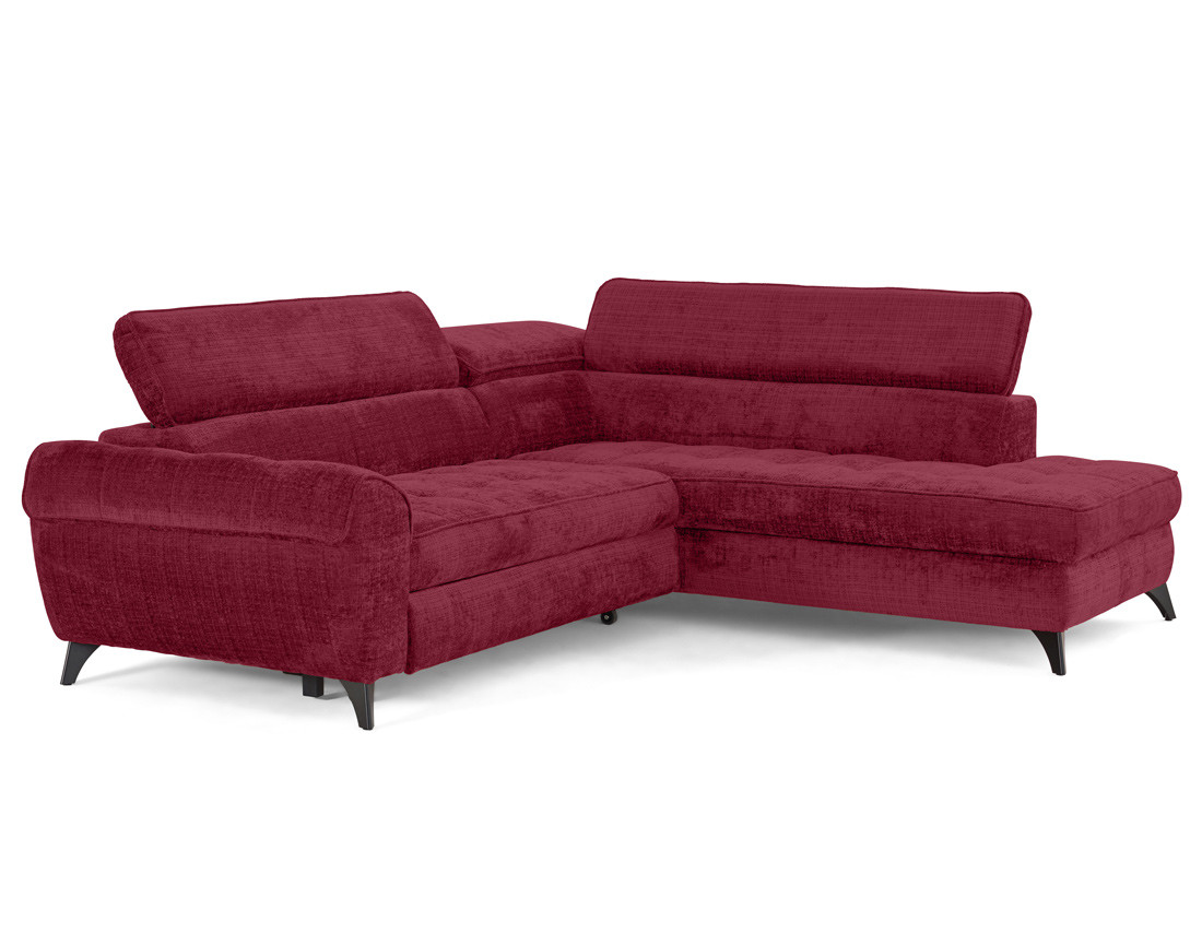 Canapé d'angle droit convertible avec coffre en velours texturé Marlo