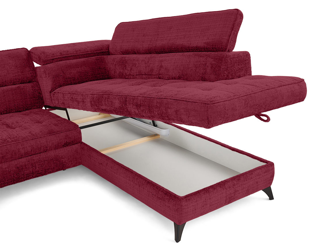 Canapé d'angle droit convertible avec coffre en velours texturé Marlo