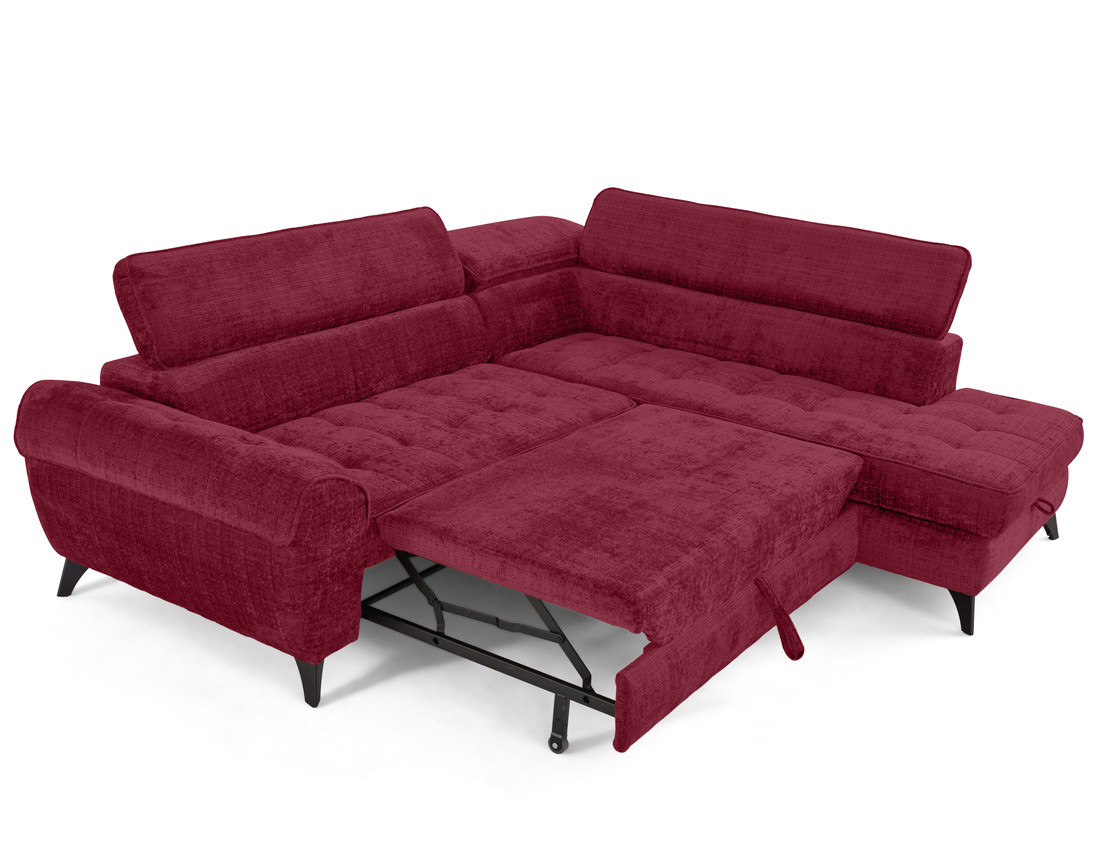 Canapé d'angle droit convertible avec coffre en velours texturé Marlo