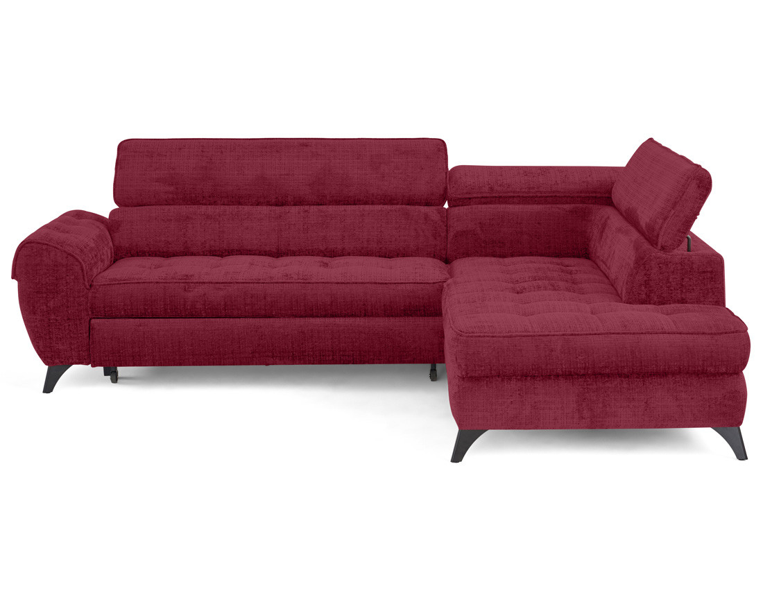 Canapé d'angle droit convertible avec coffre en velours texturé Marlo