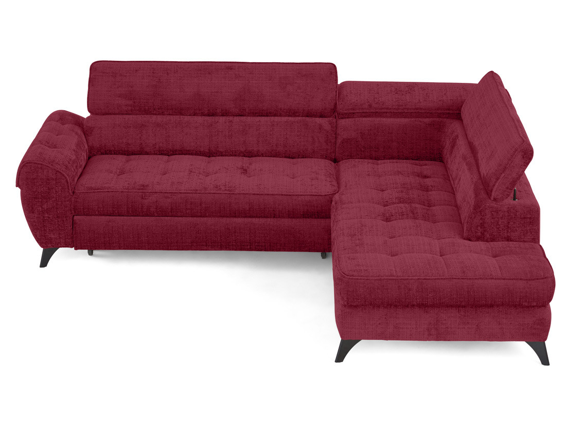 Canapé d'angle droit convertible avec coffre en velours texturé Marlo