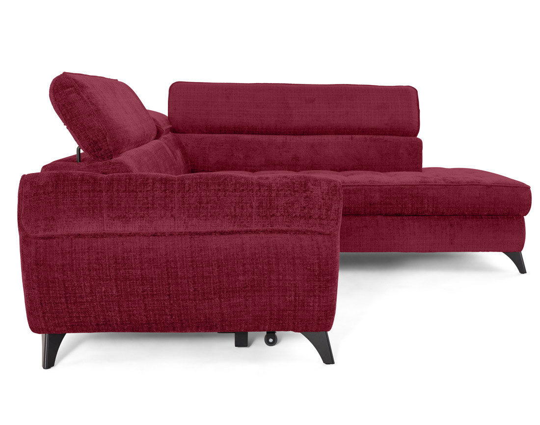 Canapé d'angle droit convertible avec coffre en velours texturé Marlo