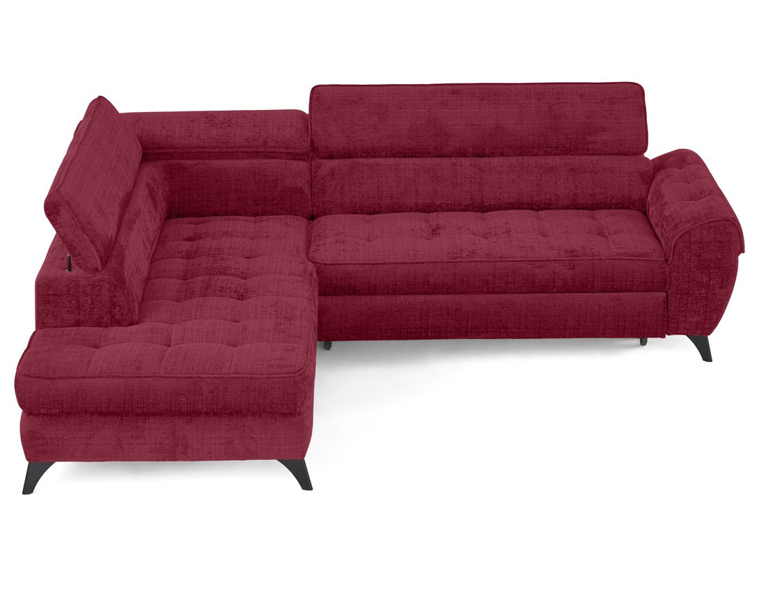 Canapé d'angle gauche convertible avec coffre en velours texturé Marlo