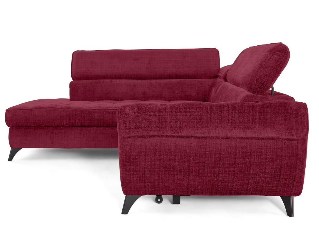 Canapé d'angle gauche convertible avec coffre en velours texturé Marlo