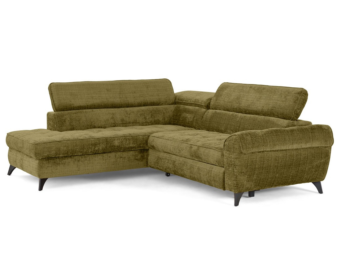 Canapé d'angle gauche convertible avec coffre en velours texturé Marlo