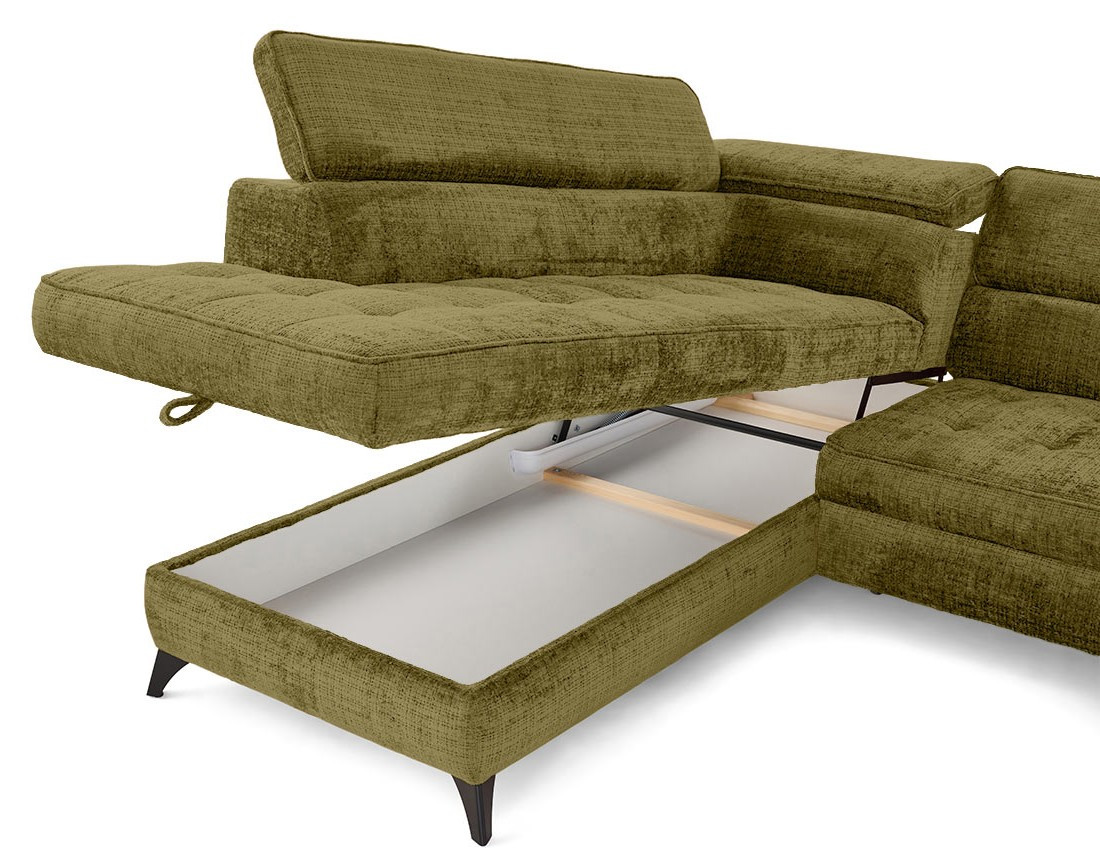 Canapé d'angle gauche convertible avec coffre en velours texturé Marlo