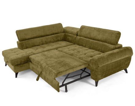 Canapé d'angle gauche convertible avec coffre en velours texturé Marlo