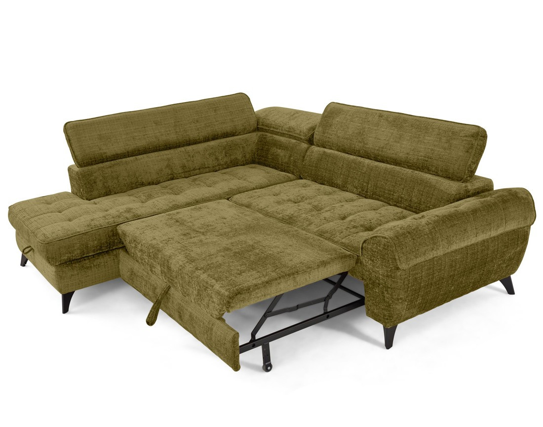 Canapé d'angle gauche convertible avec coffre en velours texturé Marlo