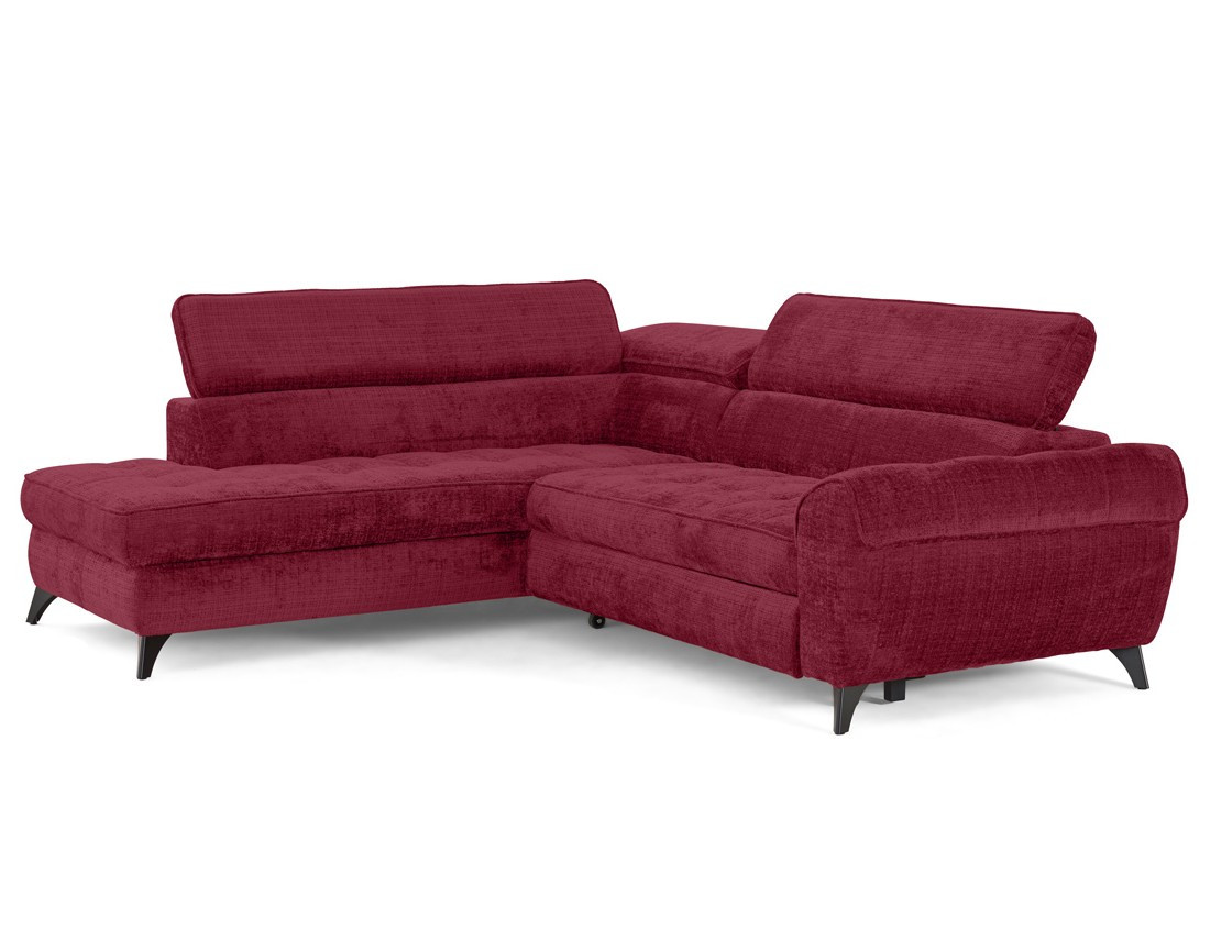 Canapé d'angle gauche convertible avec coffre en velours texturé Marlo