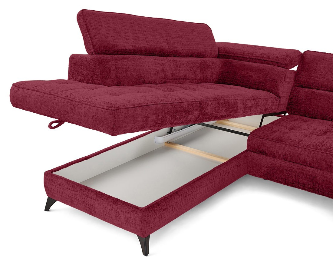 Canapé d'angle gauche convertible avec coffre en velours texturé Marlo