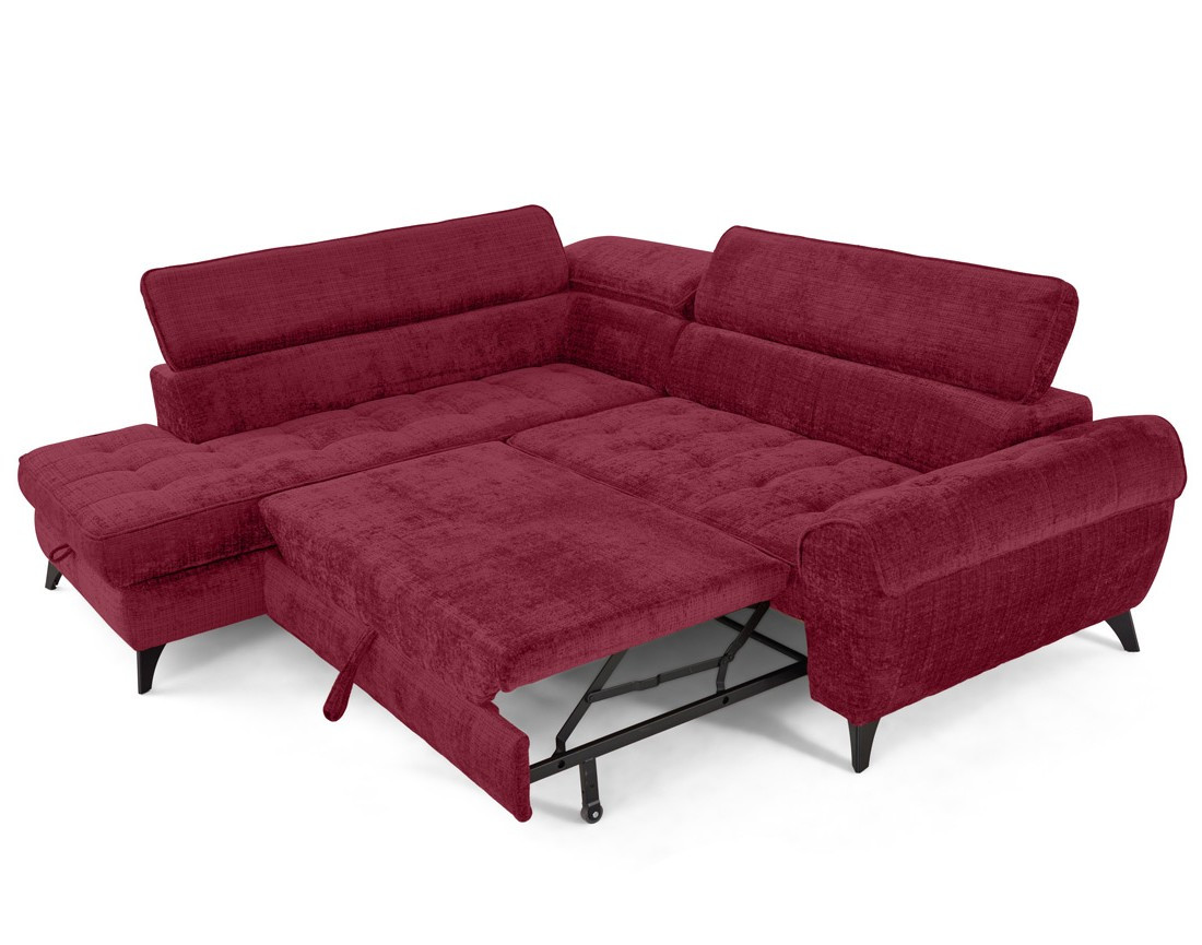 Canapé d'angle gauche convertible avec coffre en velours texturé Marlo