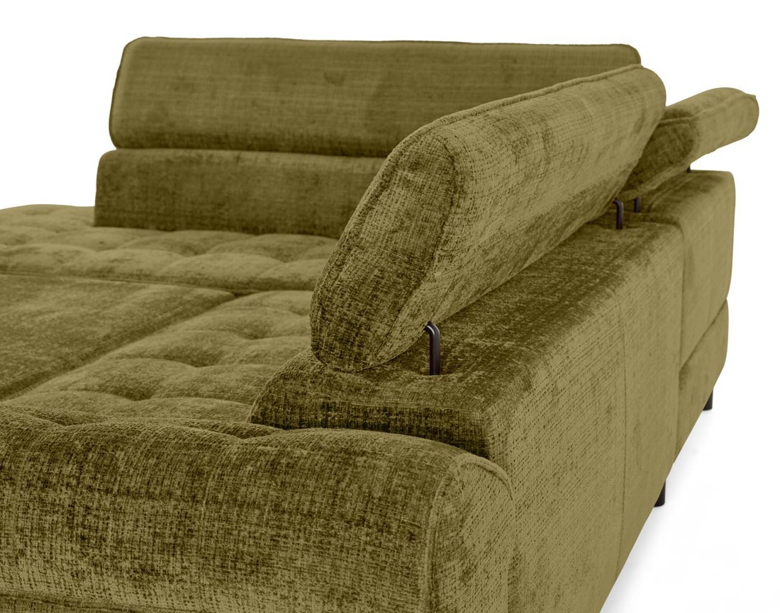 Canapé d'angle gauche convertible avec coffre en velours texturé Marlo