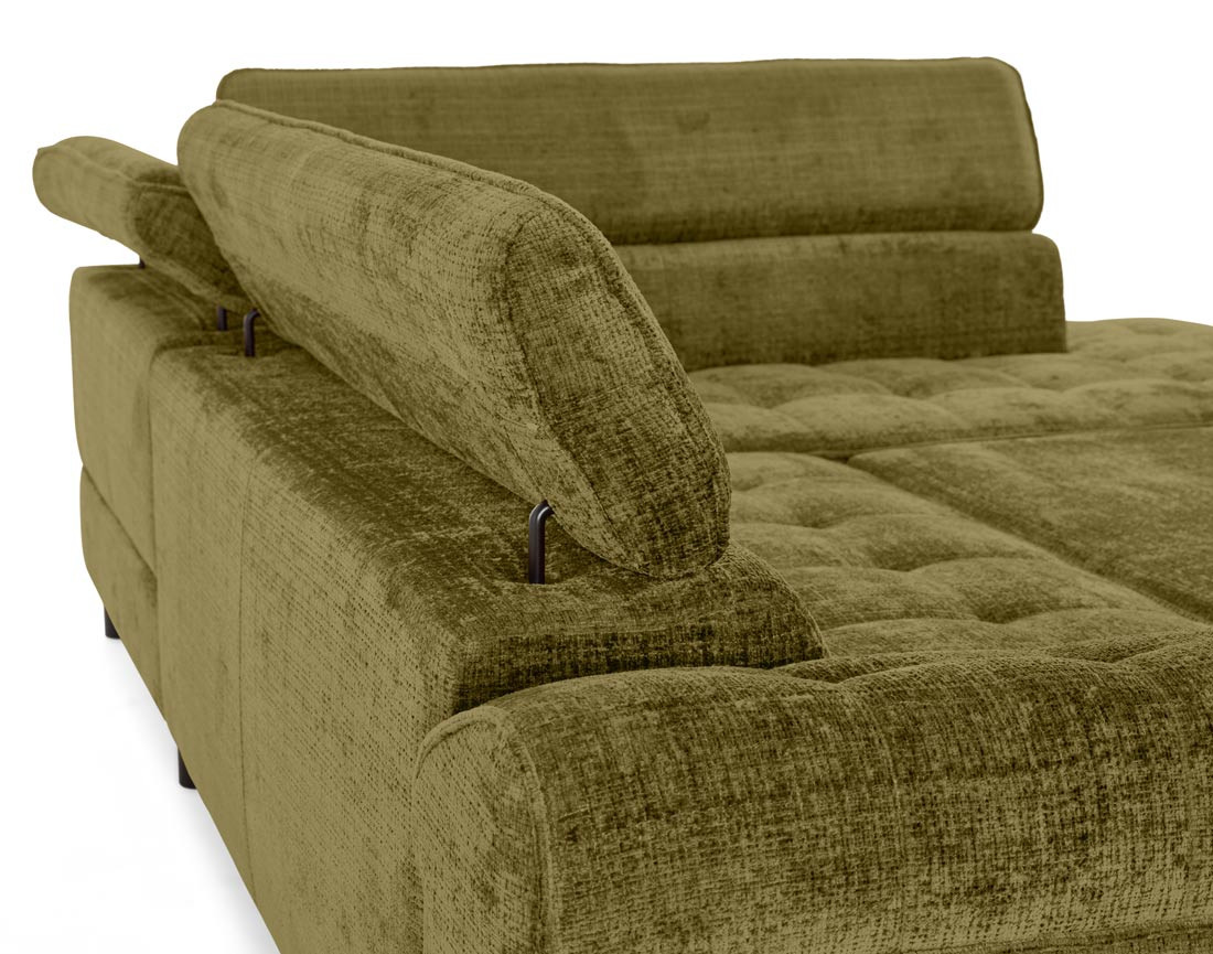 Canapé d'angle droit convertible avec coffre en velours texturé Marlo