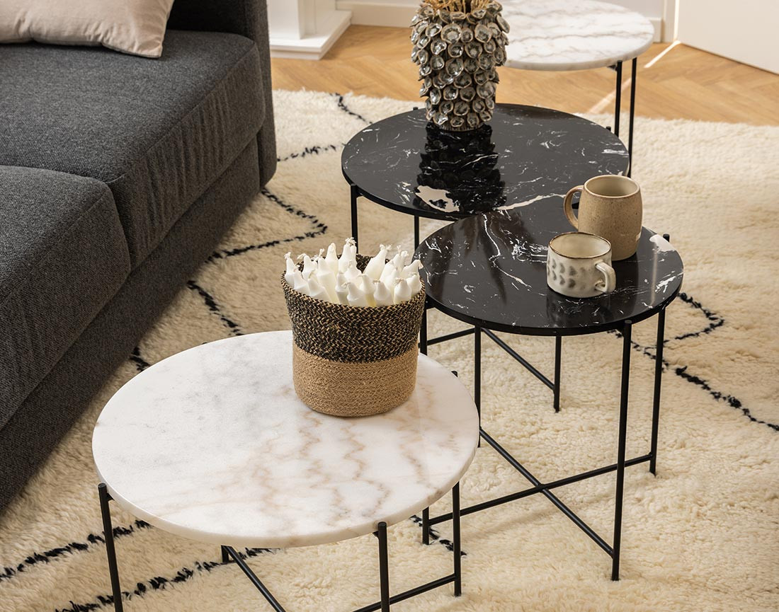 Table basse 42 cm plateau en marbre pieds en acier Ezaro