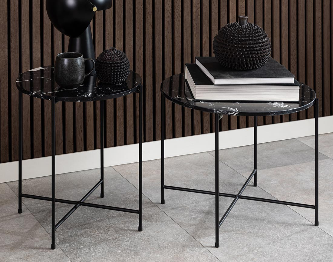 Table basse 42 cm plateau en marbre pieds en acier Ezaro