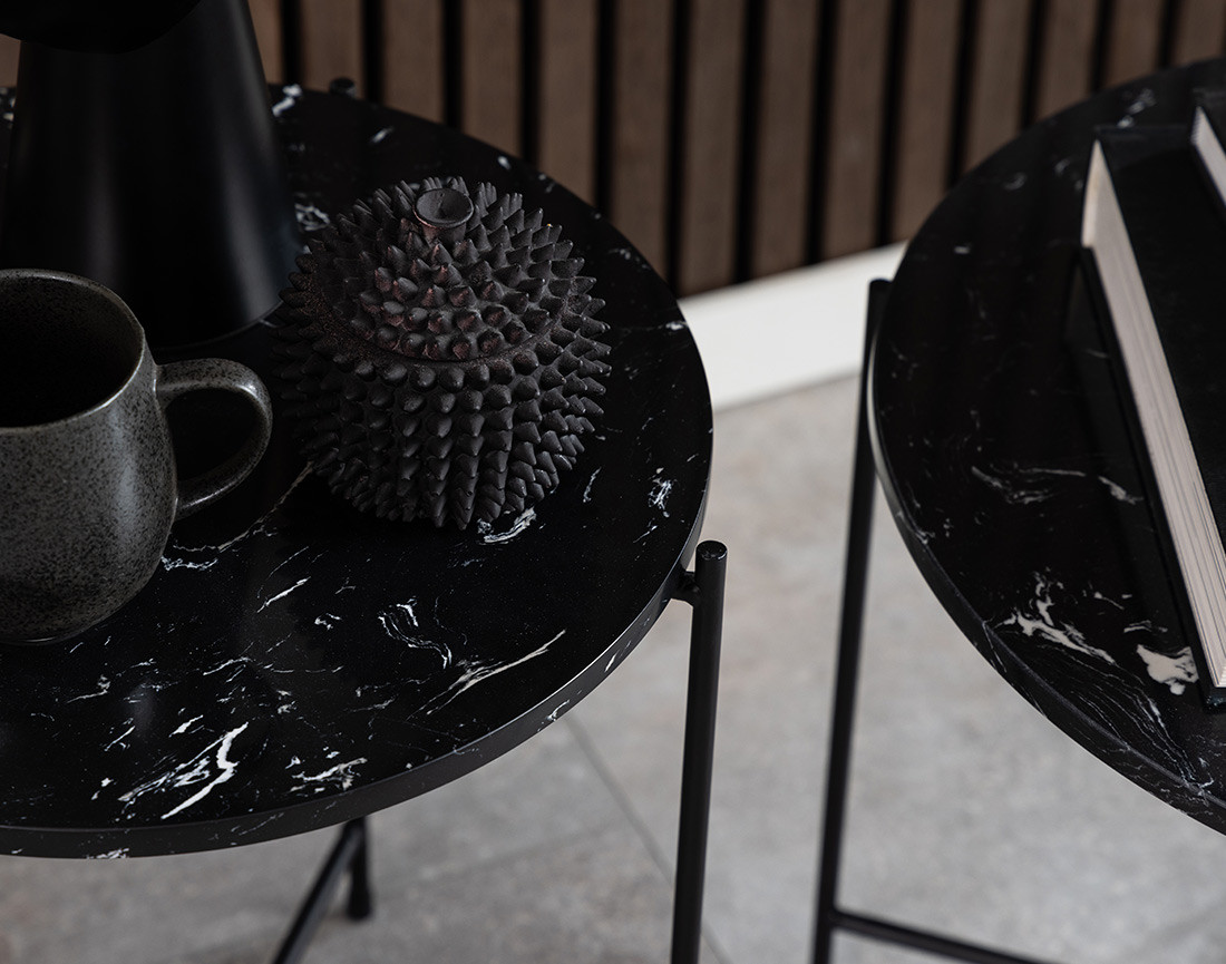 Table basse 42 cm plateau en marbre pieds en acier Ezaro