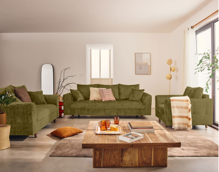 Canapé droit 2 places en velours texturé Rune