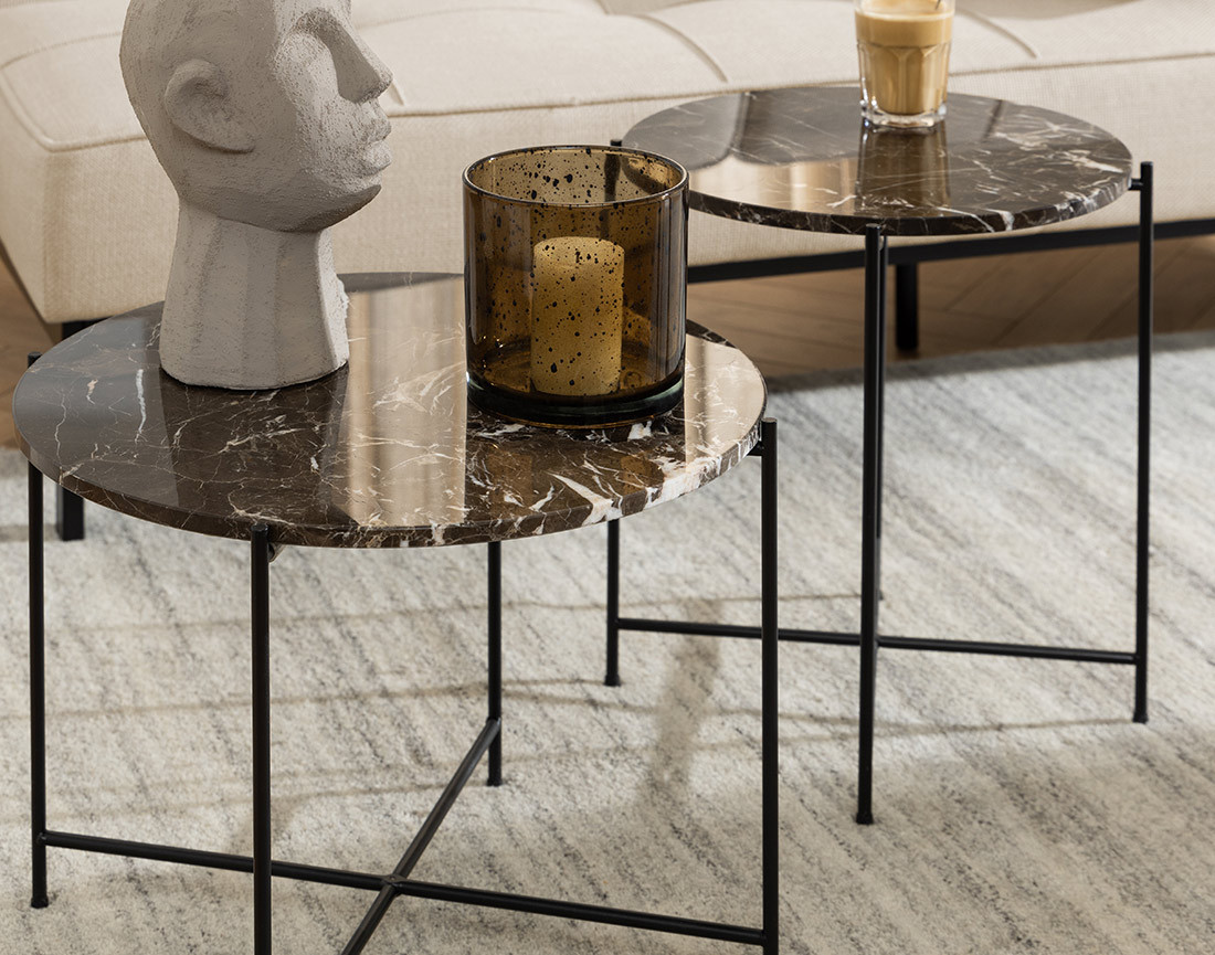 Table basse 52 cm plateau en marbre pieds en acier Ezaro