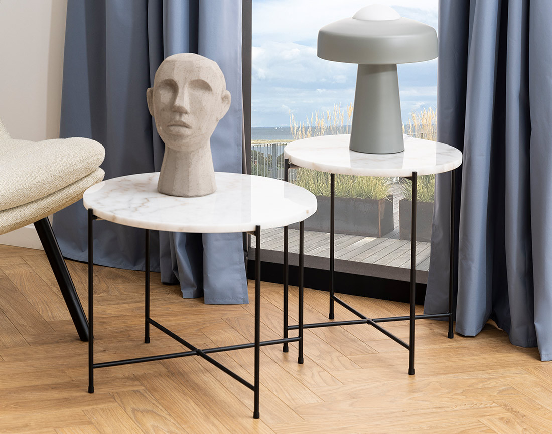 Table basse 52 cm plateau en marbre pieds en acier Ezaro