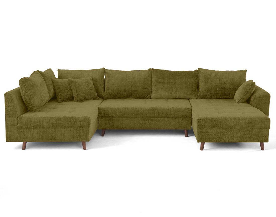 Canapé panoramique d'angle gauche 7 places en velours texturé Rune