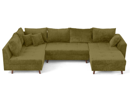 Canapé panoramique d'angle gauche 7 places en velours texturé Rune