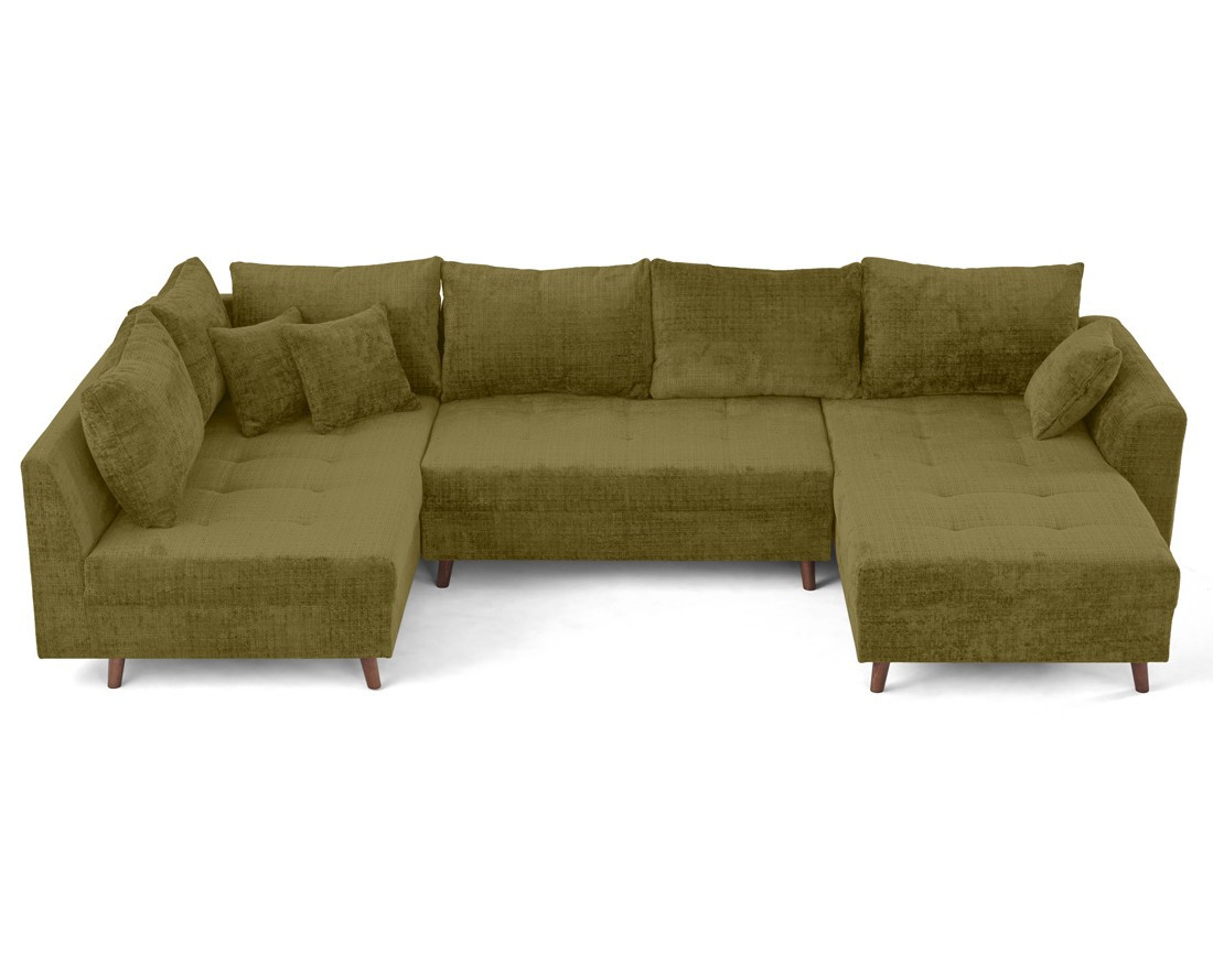 Canapé panoramique d'angle gauche 7 places en velours texturé Rune