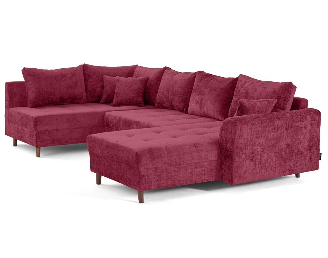 Canapé panoramique d'angle gauche 7 places en velours texturé Rune