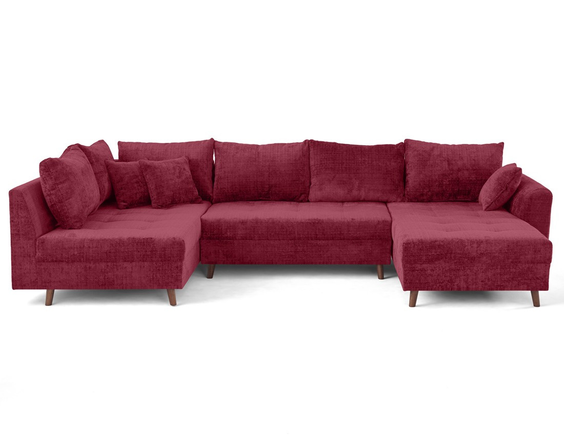 Canapé panoramique d'angle gauche 7 places en velours texturé Rune