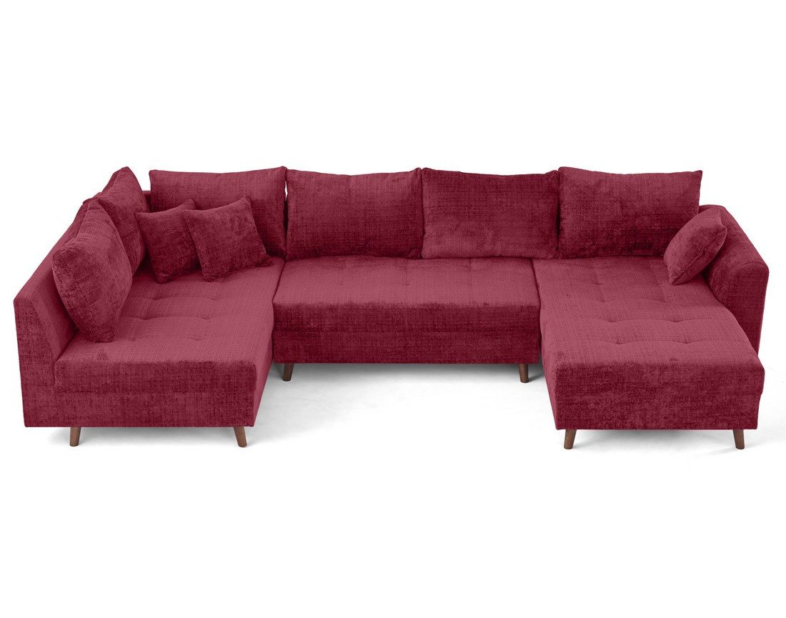 Canapé panoramique d'angle gauche 7 places en velours texturé Rune