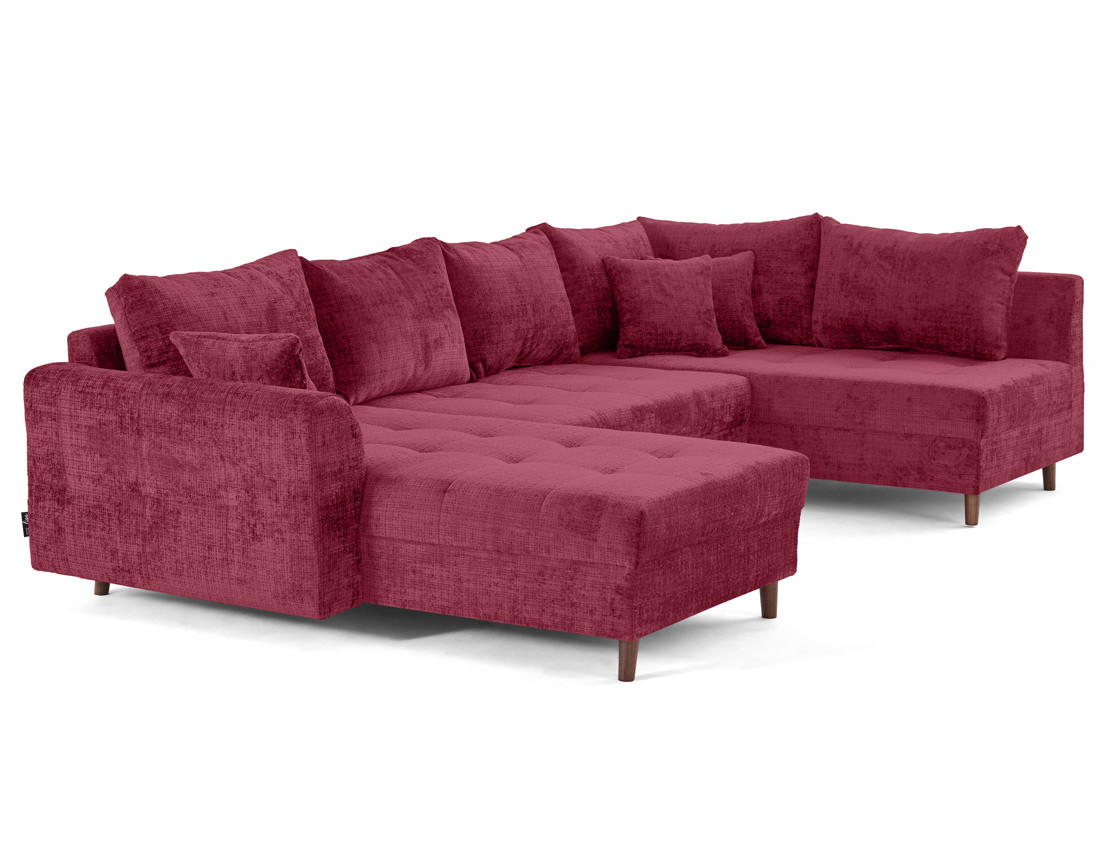 Canapé panoramique d'angle droit 7 places en velours texturé Rune