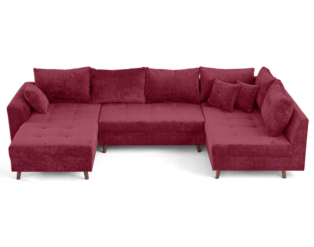 Canapé panoramique d'angle droit 7 places en velours texturé Rune