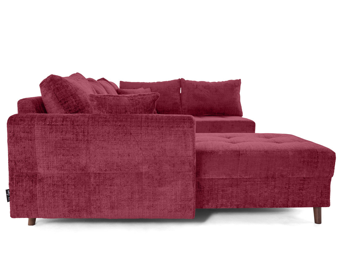 Canapé panoramique d'angle droit 7 places en velours texturé Rune