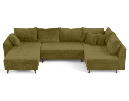 Canapé panoramique d'angle droit 7 places en velours texturé Rune