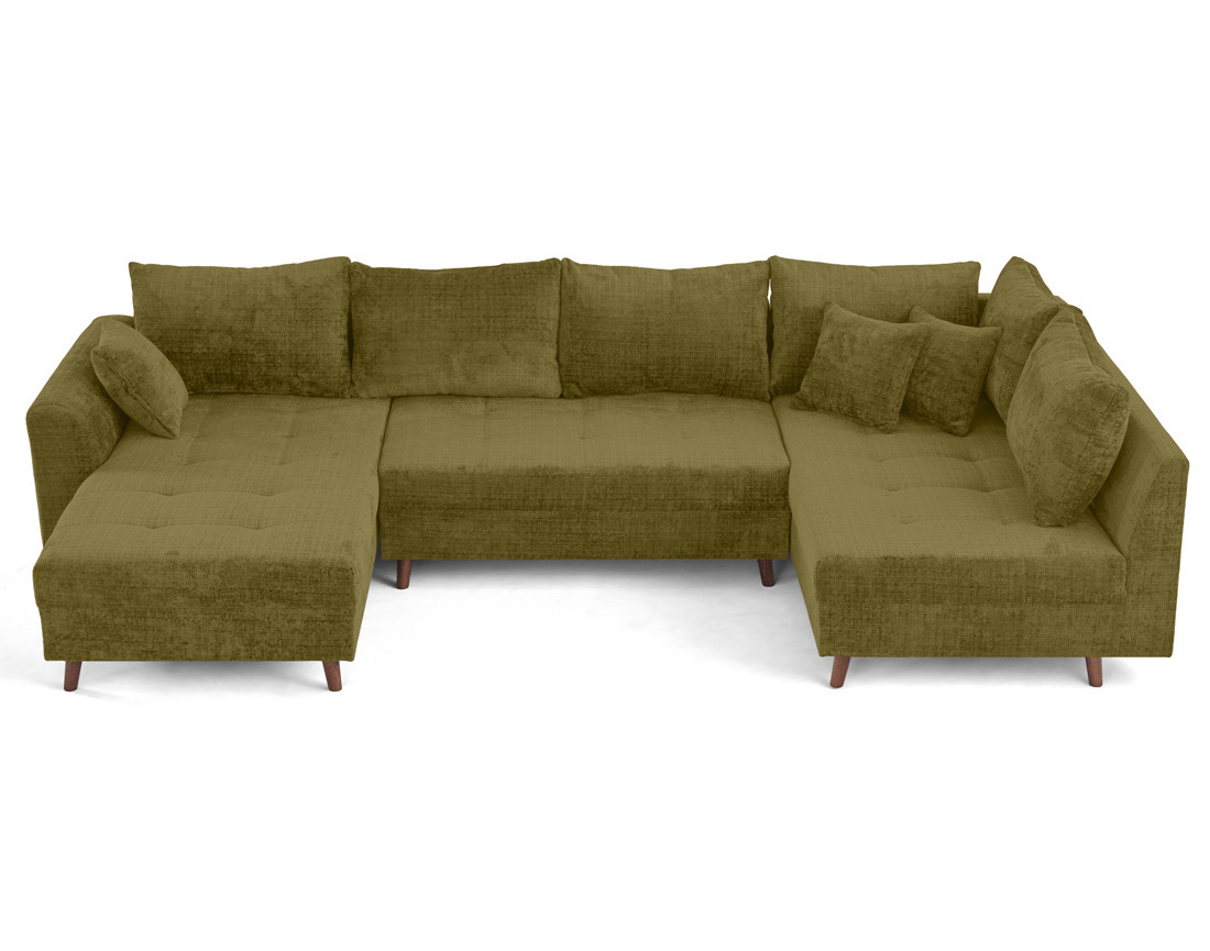 Canapé panoramique d'angle droit 7 places en velours texturé Rune