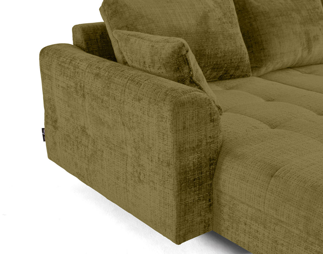 Canapé panoramique d'angle droit 7 places en velours texturé Rune