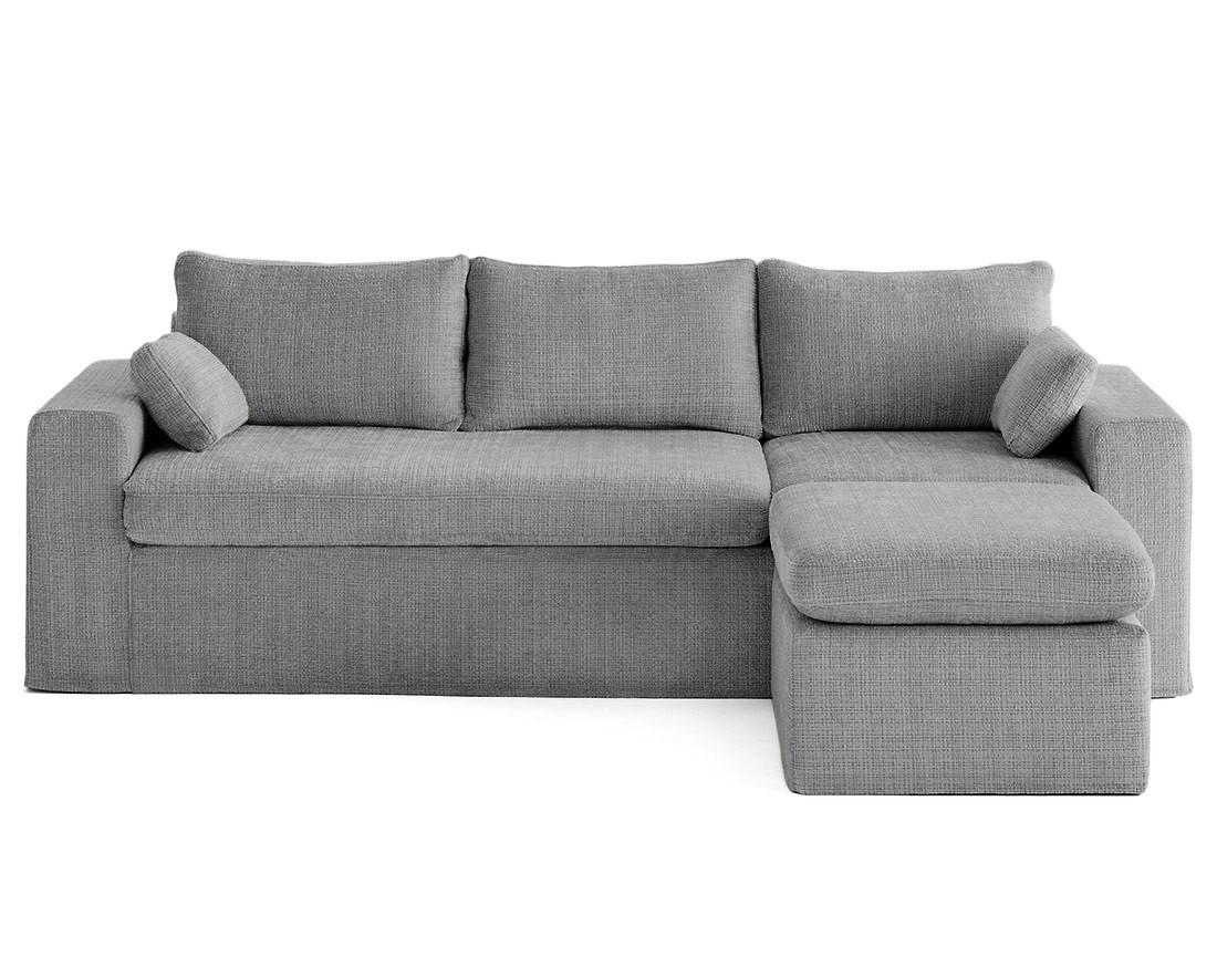 Housses en velours texturé pour canapé d'angle 3 places et 1 pouf Calgary