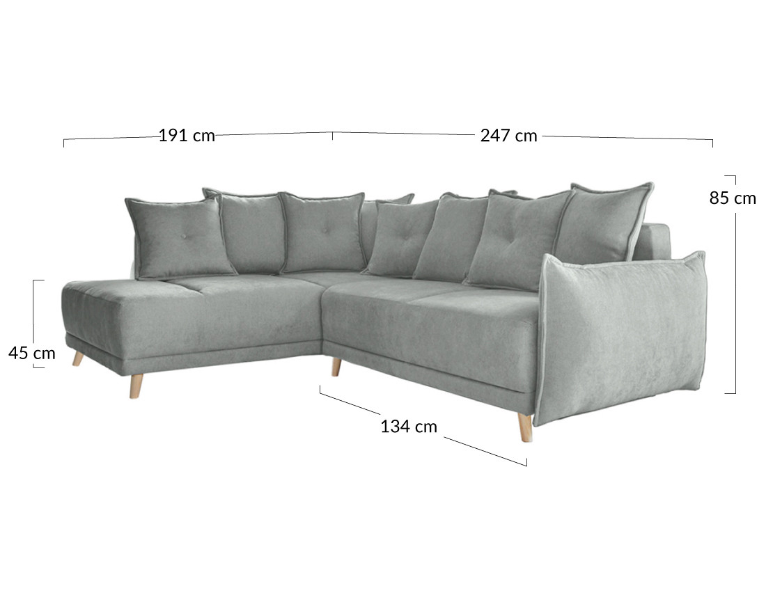 Lena - canapé d’angle gauche gris clair convertible au style scandinave