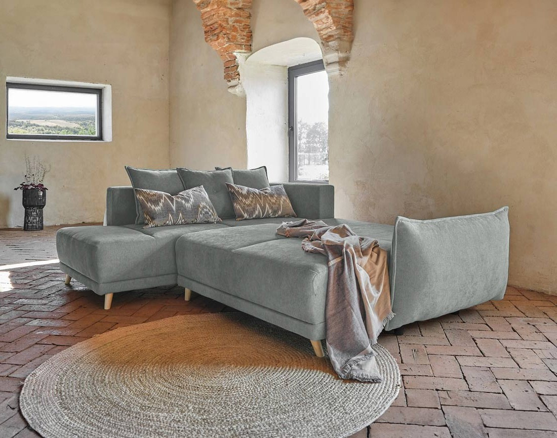 Lena - canapé d’angle gauche gris clair convertible au style scandinave