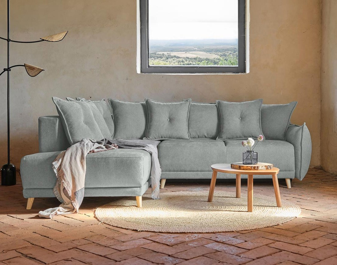 Lena - canapé d’angle gauche gris clair convertible au style scandinave